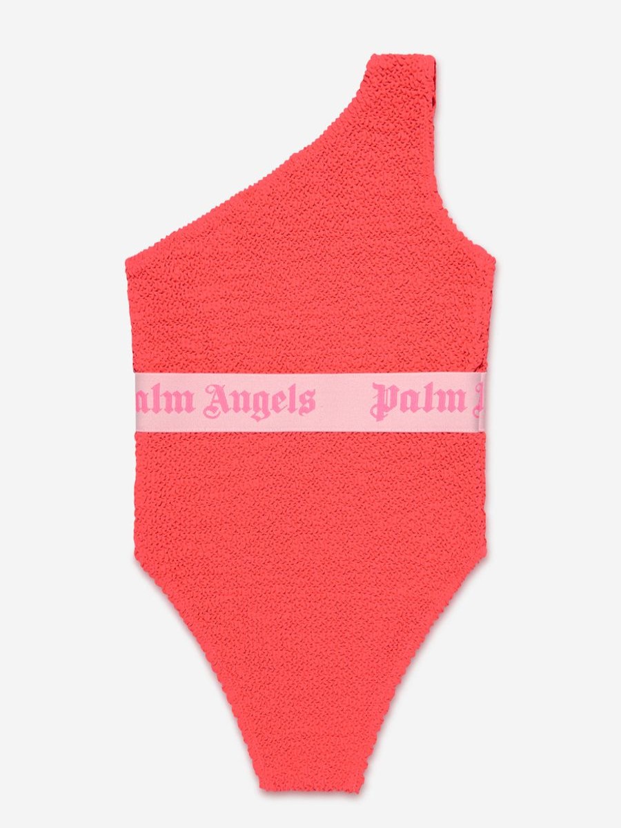 Girls Palm Angels Swimwear | Girls Logo Band One Shoulder Swimsuit In Red