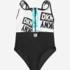 Teen DKNY Swimwear | Girls Half Zip Logo Swimming Costume In White