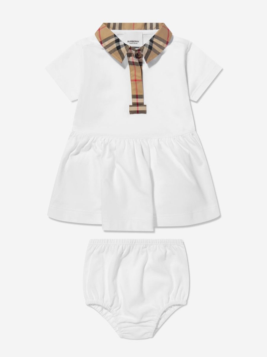 Baby Burberry Kids Dresses | Burberry Kids - Baby Girls Tavi Check Polo Dress In White | Childsplay Clothing