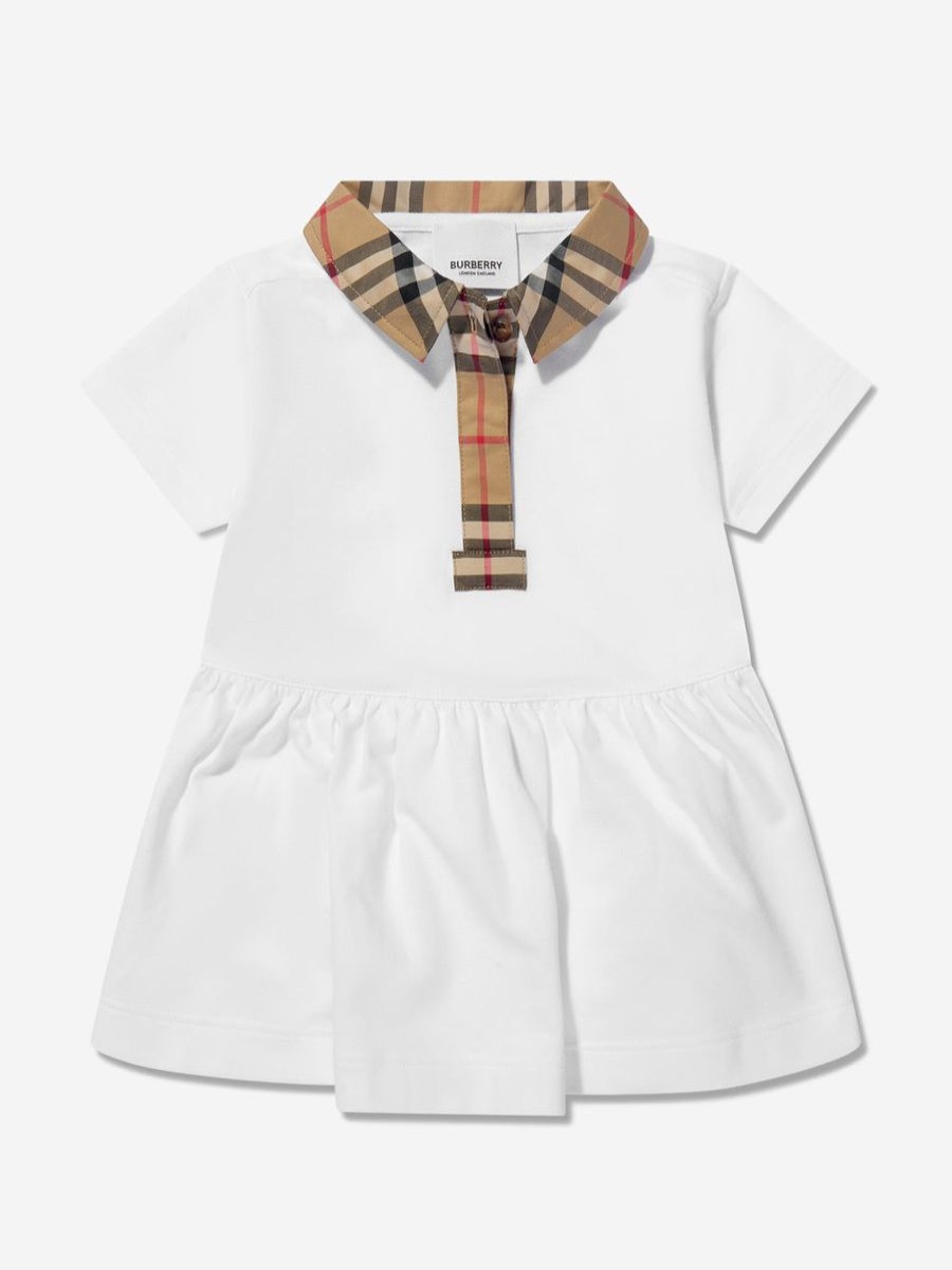 Baby Burberry Kids Dresses | Burberry Kids - Baby Girls Tavi Check Polo Dress In White | Childsplay Clothing