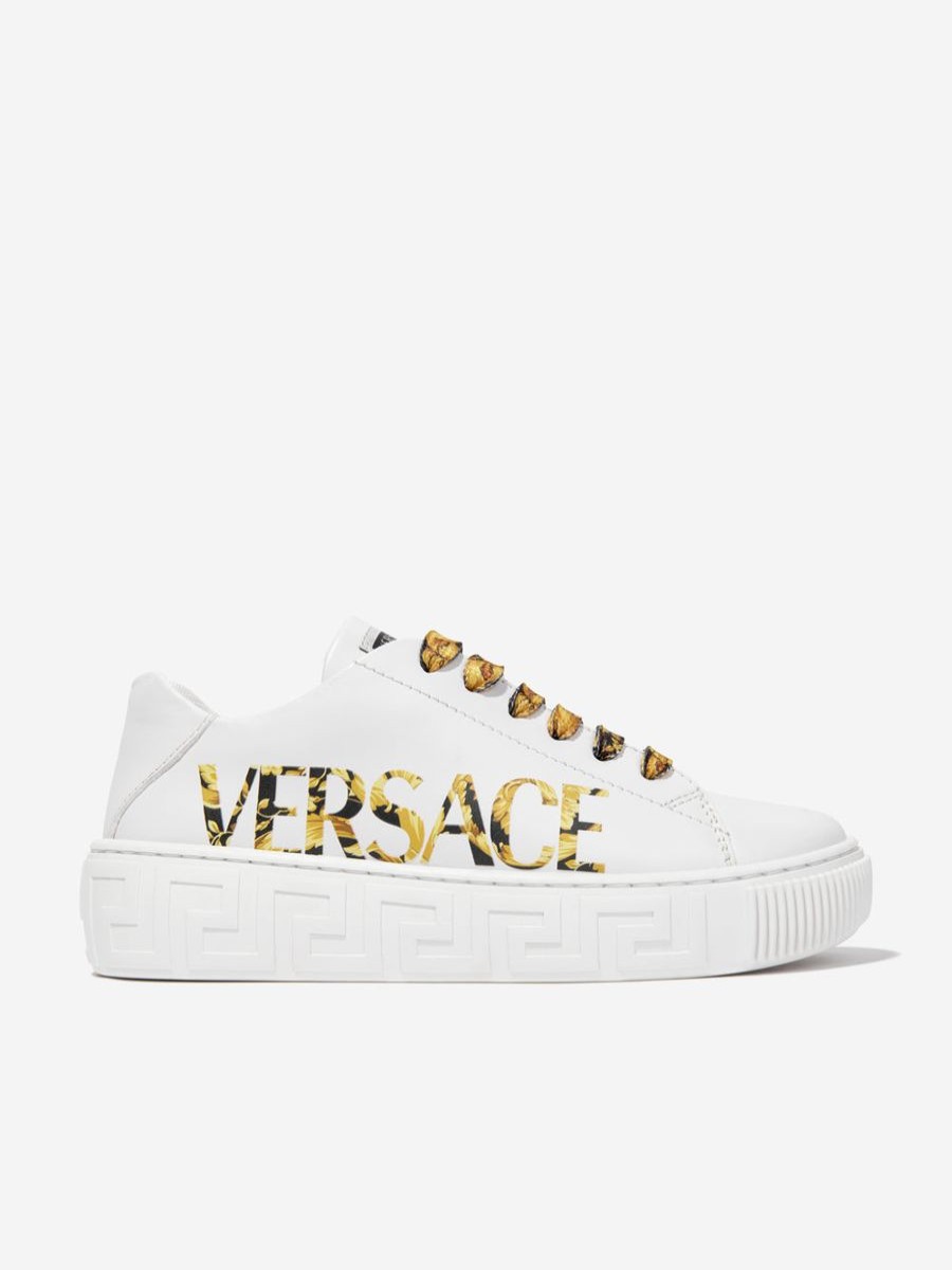 Girls Versace Sneakers | Kids Leather Logo Trainers In White