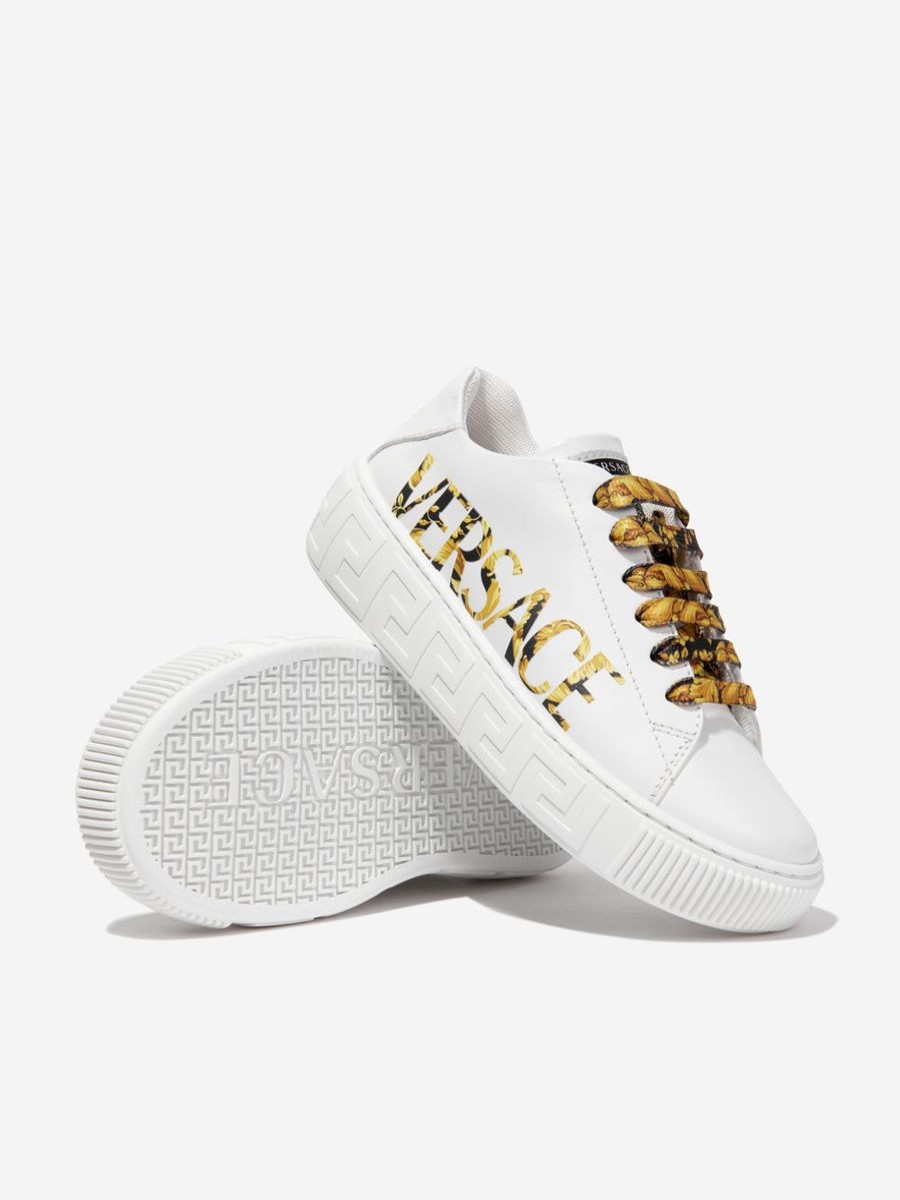 Girls Versace Sneakers | Kids Leather Logo Trainers In White