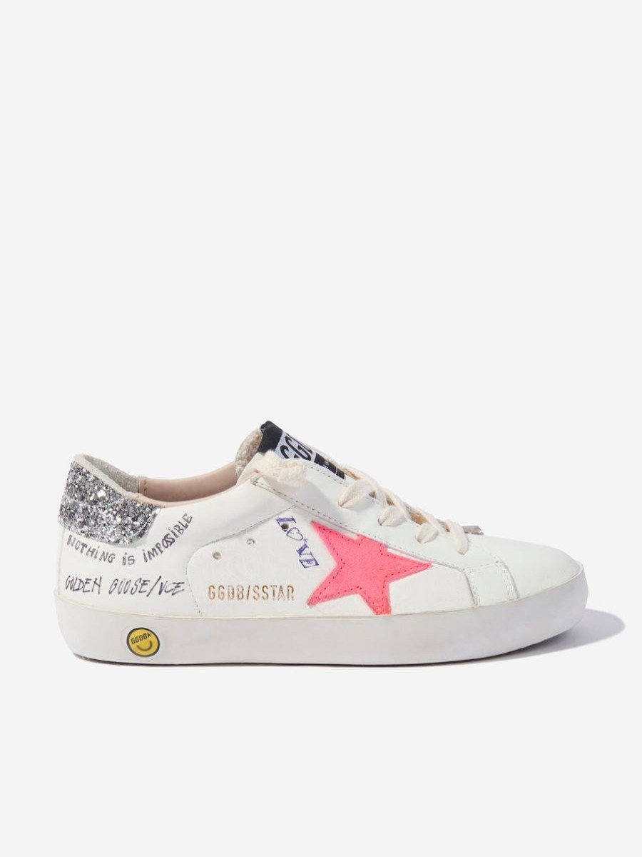 Girls Golden Goose Kids Sneakers | Girls Leather Super Star Journey Print Trainers In White