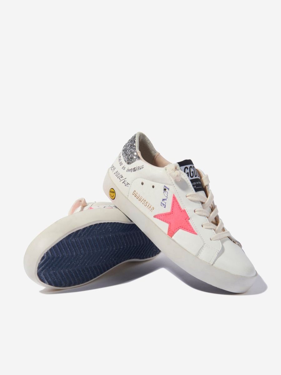 Girls Golden Goose Kids Sneakers | Girls Leather Super Star Journey Print Trainers In White