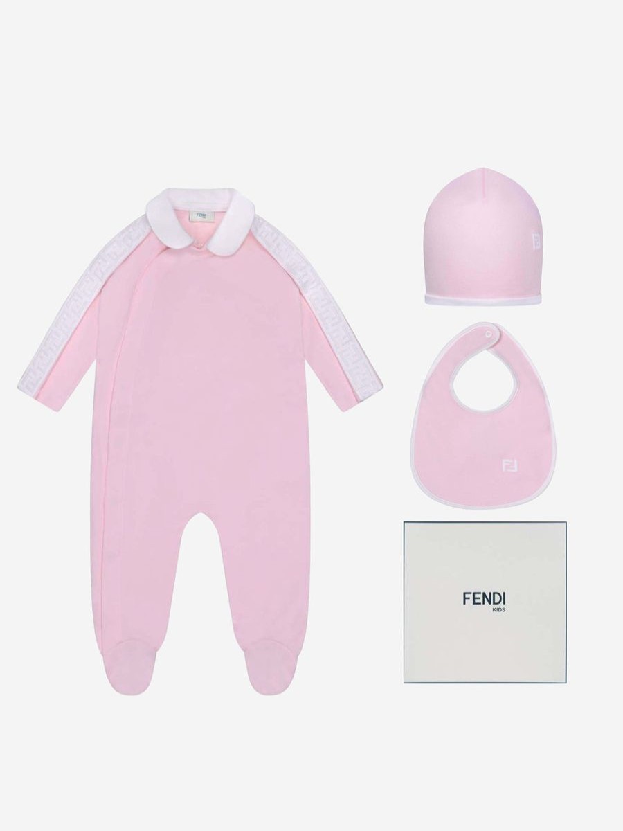 Baby Fendi Kids Babygrows & Rompers | Fendi Kids - Fendi Girls Cotton Babygrow Gift Set | Childsplay Clothing