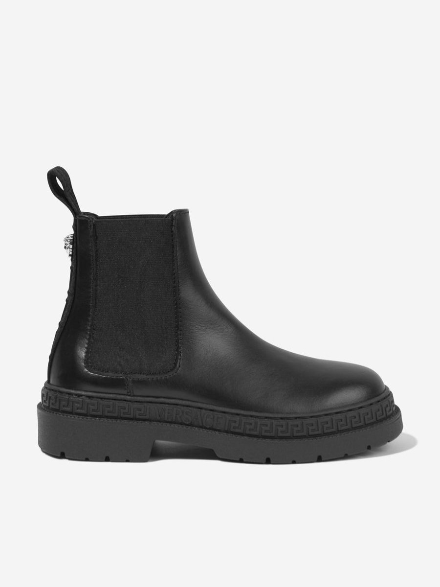 Girls Versace Boots | Kids Leather Chelsea Boots In Black