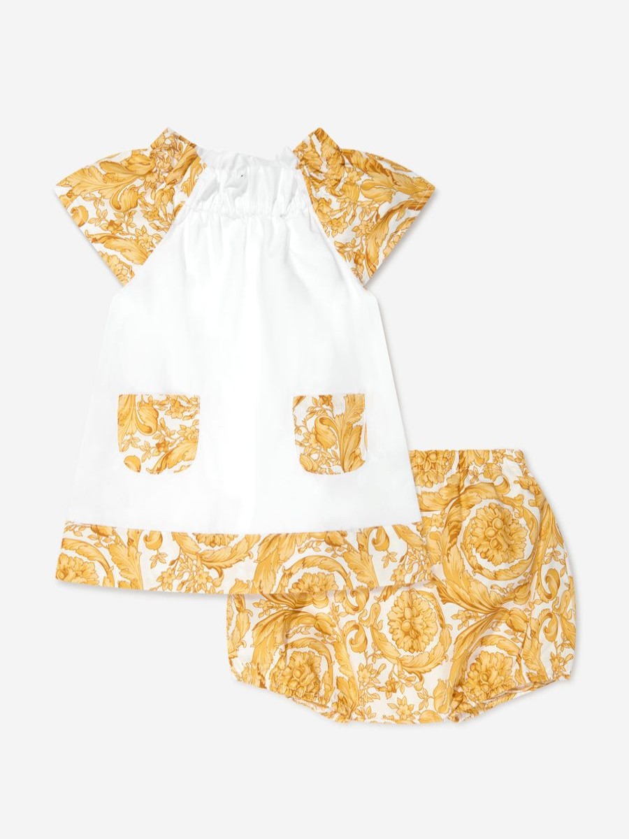 Baby Versace Dresses | Baby Girls Barocco Dress Wirth Knickers In Gold