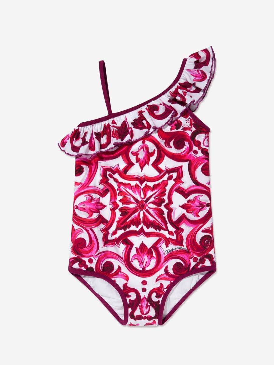 Teen Dolce & Gabbana Kids Swimwear | Girls Majolica Swimsuit In Pink