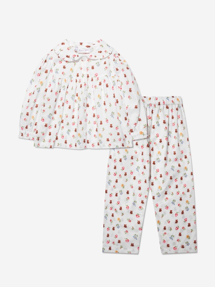 Girls Rachel Riley Nightwear & Pyjamas | Girls Floral Bear Pyjamas In Ivory