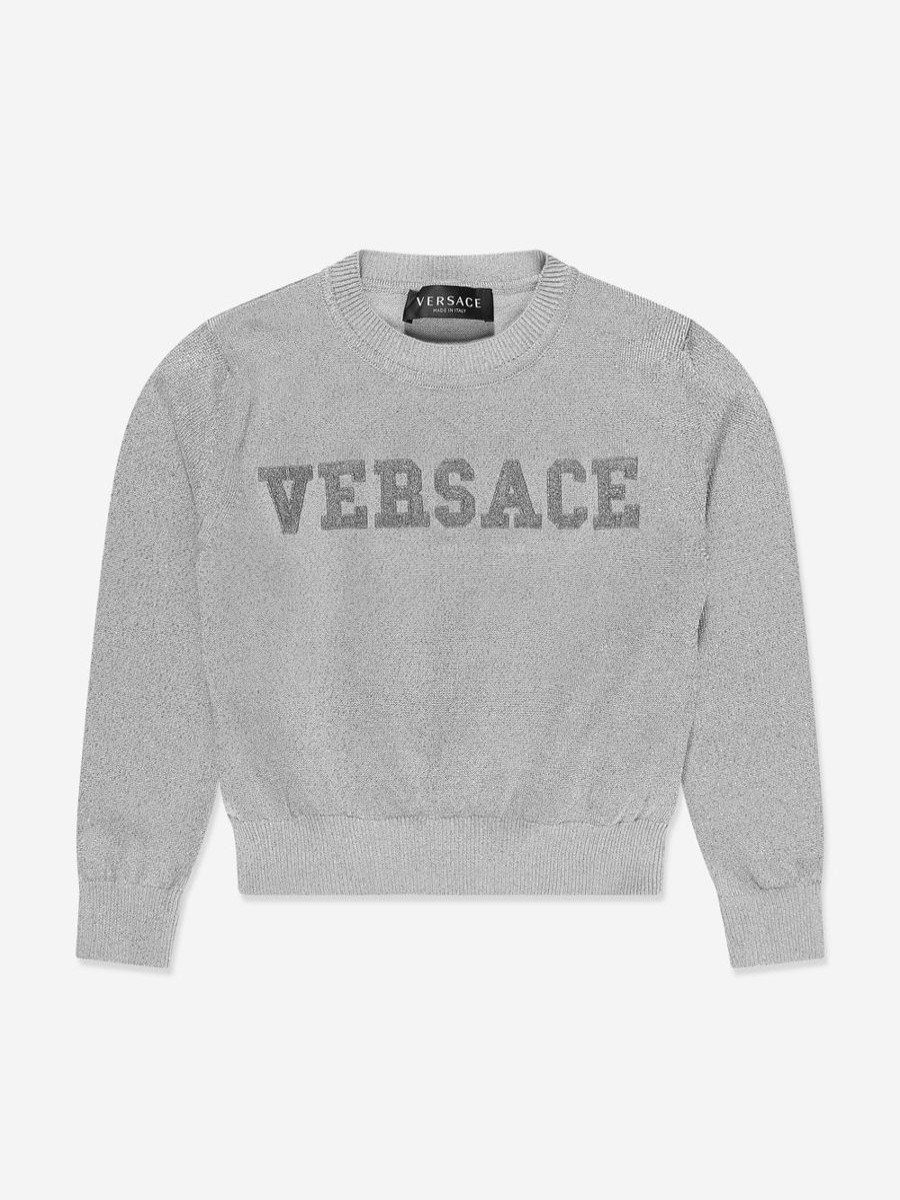 Teen Versace Shorts | Girls Logo Knitted Sweater In Silver