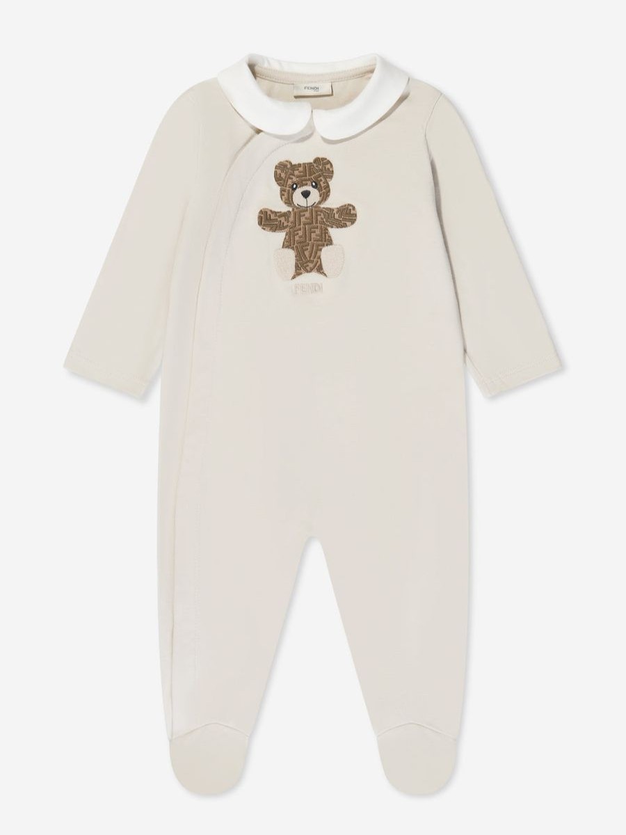 Baby Fendi Kids Babygrows & Rompers | Fendi Kids - Baby Bear Babygrow Gift Set (2 Piece) In Beige | Childsplay Clothing