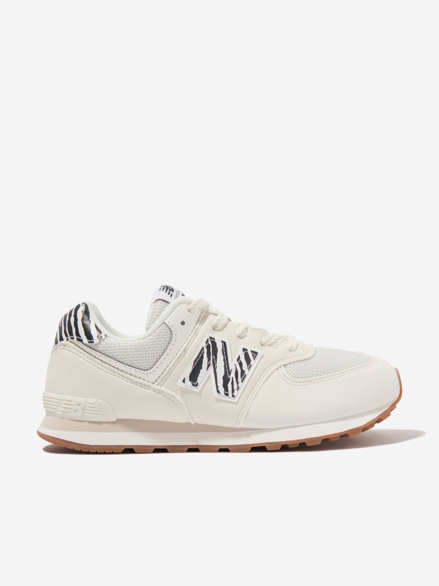 Girls New Balance Sneakers | Girls 574 Animal Print Lace Up Trainers In Ivory