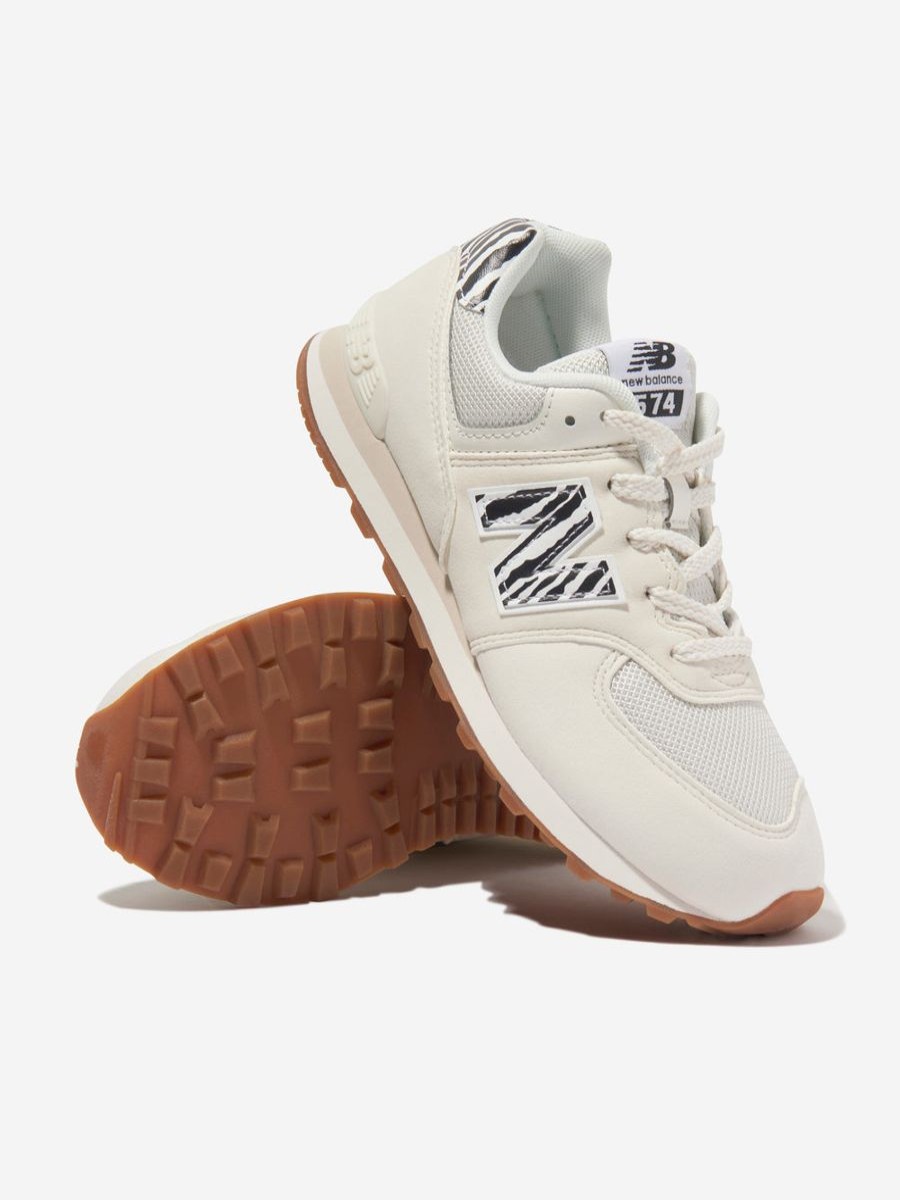 Girls New Balance Sneakers | Girls 574 Animal Print Lace Up Trainers In Ivory