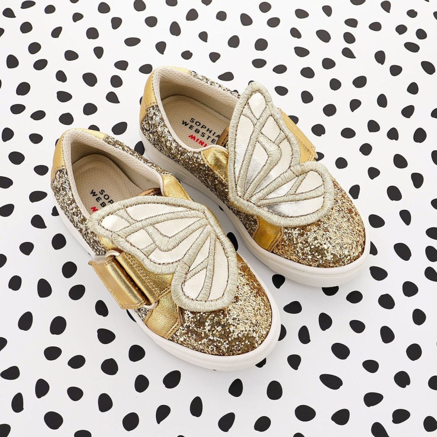 Girls Sophia Webster Sneakers | Girls Butterfly Trainers In Gold