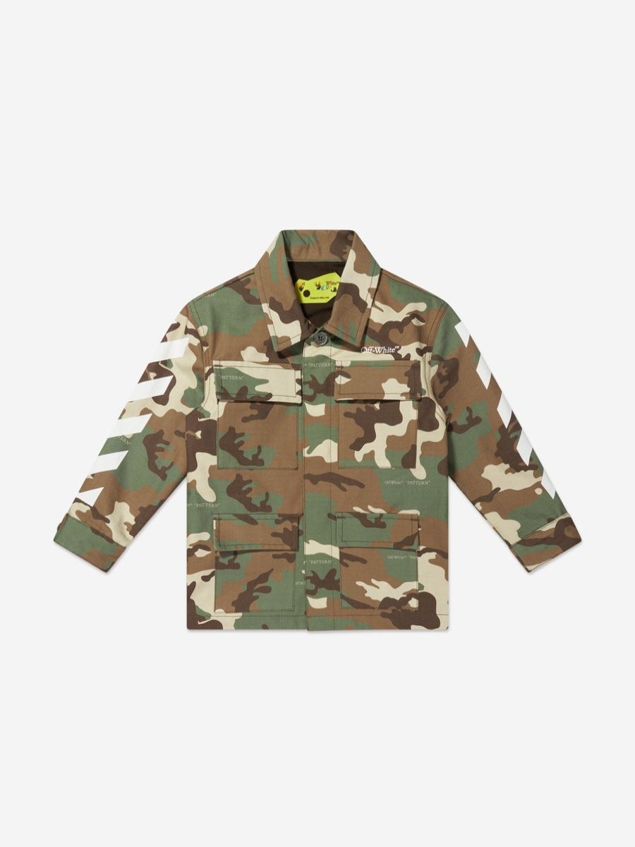 Teen Off-White Shirts | Boys Camo Classic Arrow Field Jacket In Green