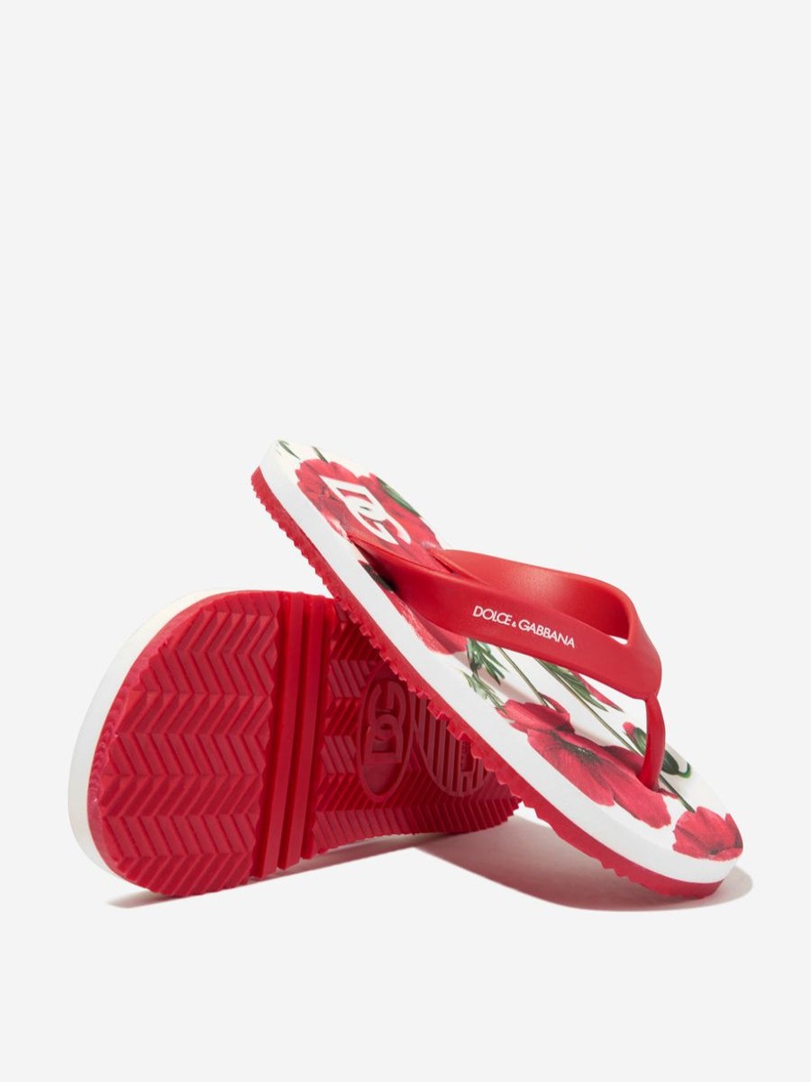 Teen Dolce & Gabbana Kids Footwear | Dolce & Gabbana Kids - Girls Poppy Print Flip Flops In Red | Childsplay Clothing