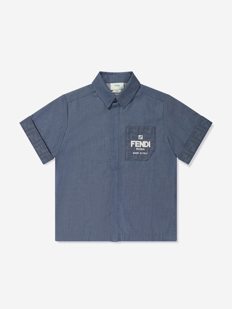 Teen Fendi Kids Shirts | Boys Chambray Pocket Shirt In Blue