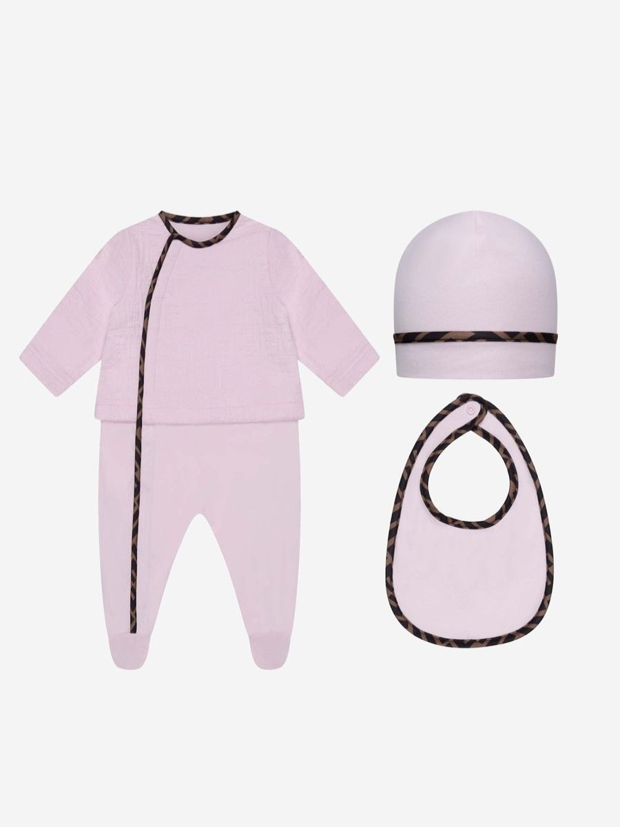 Baby Fendi Kids Babygrows & Rompers | Fendi Kids - Baby Girls Cotton Babygrow Gift Set (3 Piece) | Childsplay Clothing