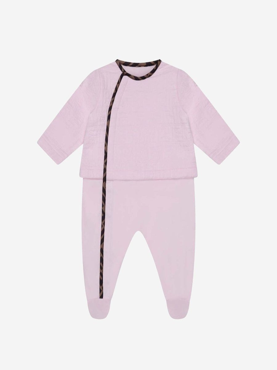 Baby Fendi Kids Babygrows & Rompers | Fendi Kids - Baby Girls Cotton Babygrow Gift Set (3 Piece) | Childsplay Clothing