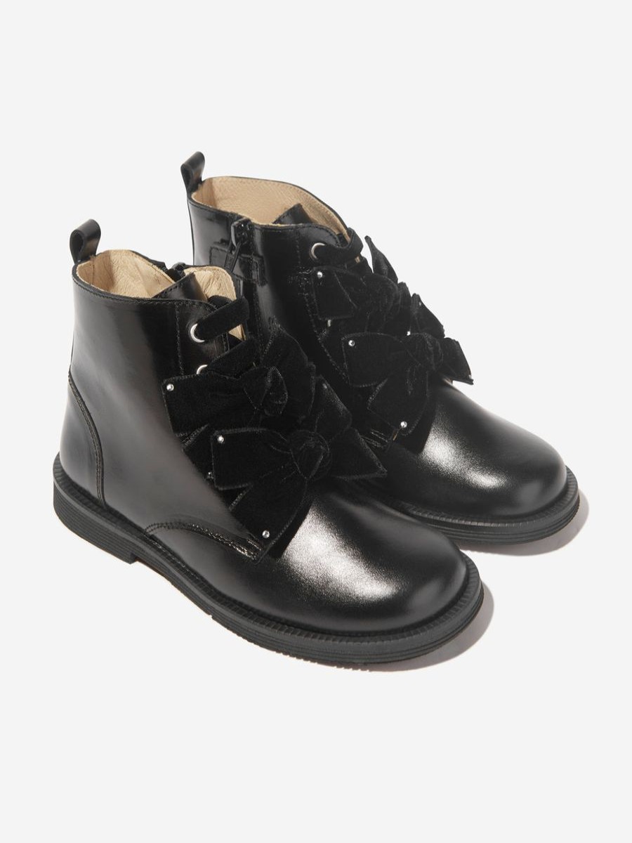 Girls Andanines Boots | Girls Ribbon Lace Up Boots In Black