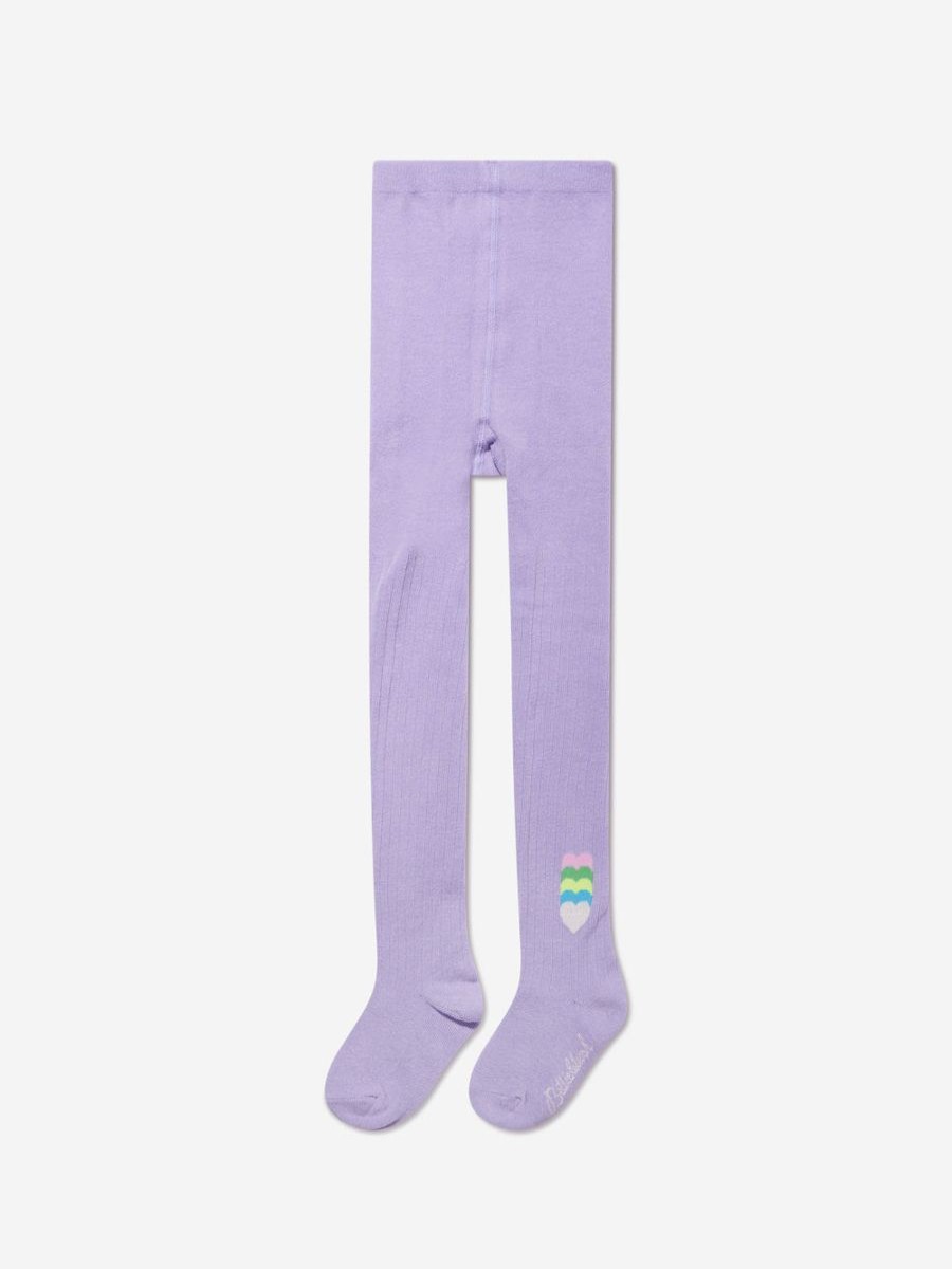 Girls Billieblush Socks & Tights | Girls Jacquard Heart Tights In Lilac