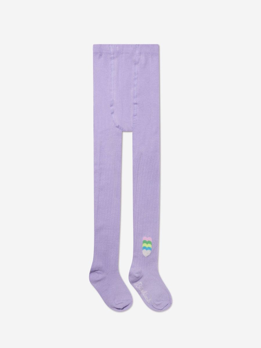 Girls Billieblush Socks & Tights | Girls Jacquard Heart Tights In Lilac