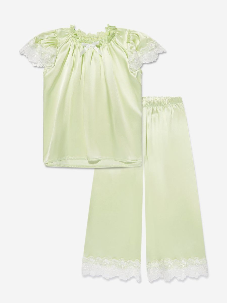 Girls Amiki Children Nightwear & Pyjamas | Girls Silk Angelina Pyjama Set In Lime