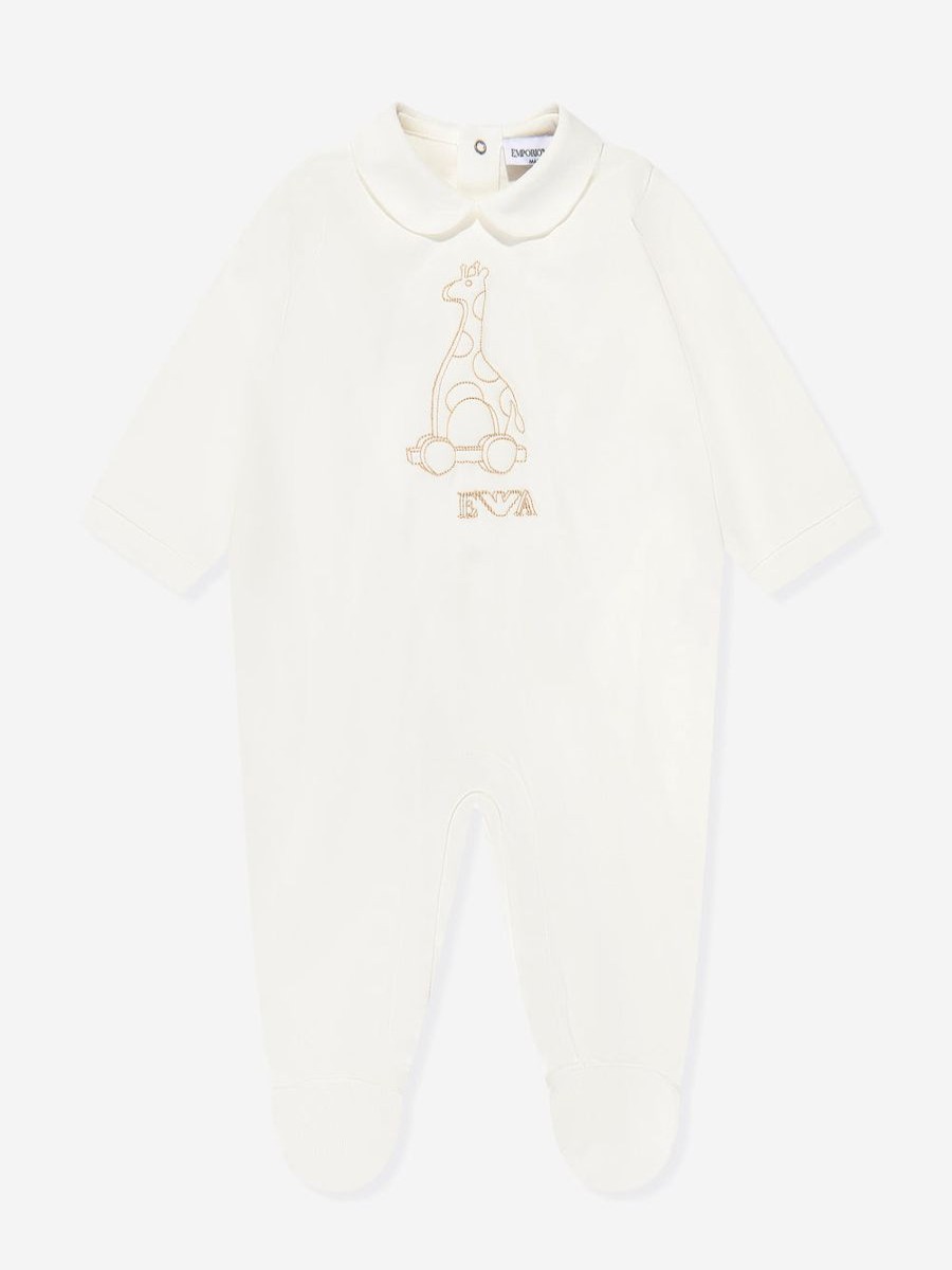 Baby Emporio Armani Babygrows & Rompers | Baby Cotton Babygrow In Ivory