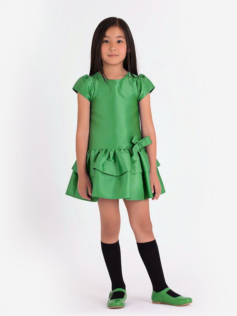 Teen Mama Luma Dresses | Girls Layered Bow Dress In Green