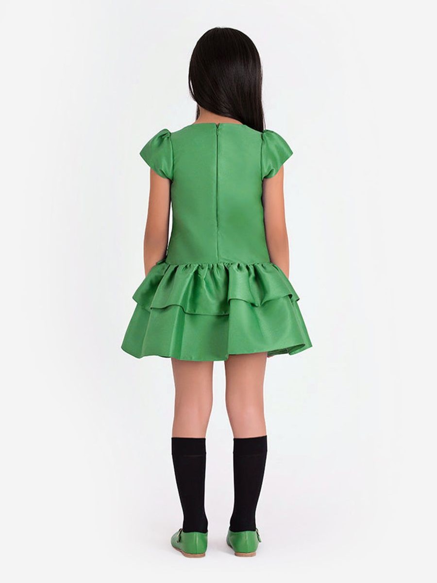 Teen Mama Luma Dresses | Girls Layered Bow Dress In Green