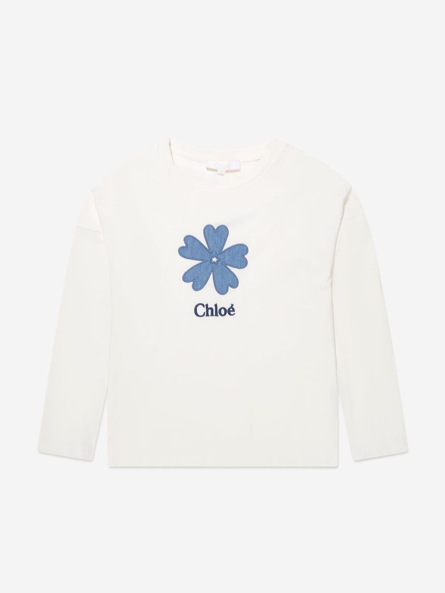 Girls Chloé Tops & T-Shirts | Girls Long Sleeve Flower T-Shirt In Ivory