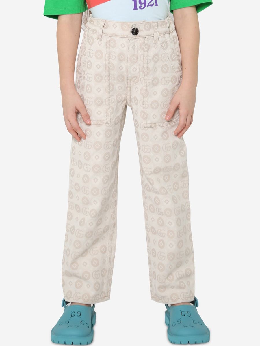 Girls Gucci Kids Jeans | Kids Jacquard Gg Denim Jeans In Ivory