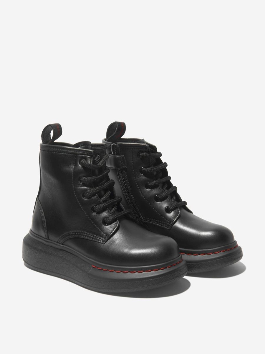 Girls Alexander McQueen Boots | Alexander Mcqueen - Kids Leather Lace Up Chunky Boots | Childsplay Clothing