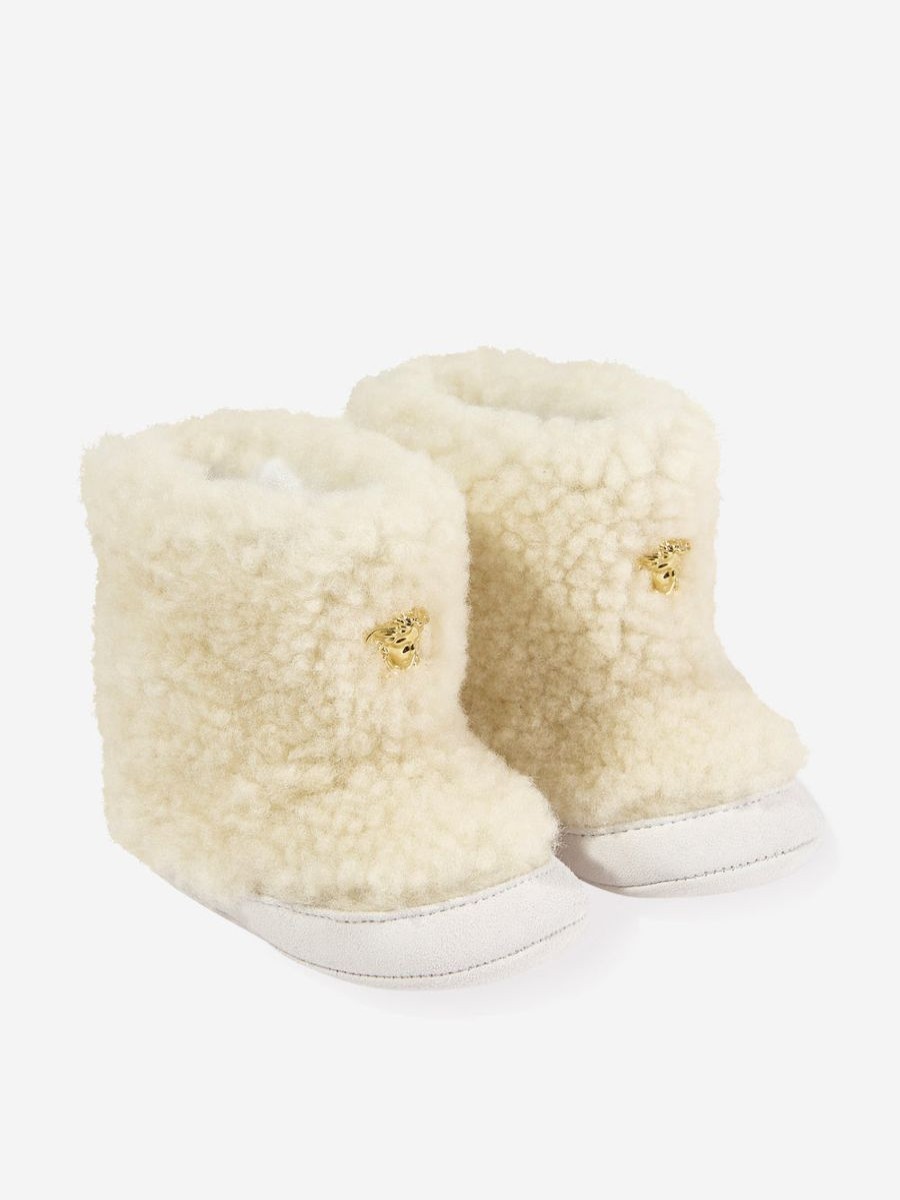 Girls Versace Boots | Baby Sherling And Suede Boots In Ivory