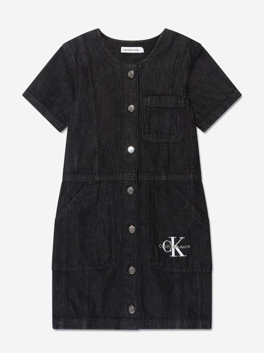 Girls Calvin Klein Jeans Dresses | Girls Denim Workwear Dress In Black