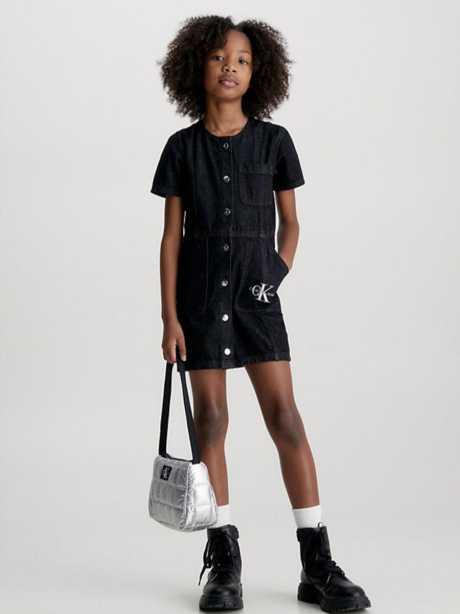 Girls Calvin Klein Jeans Dresses | Girls Denim Workwear Dress In Black