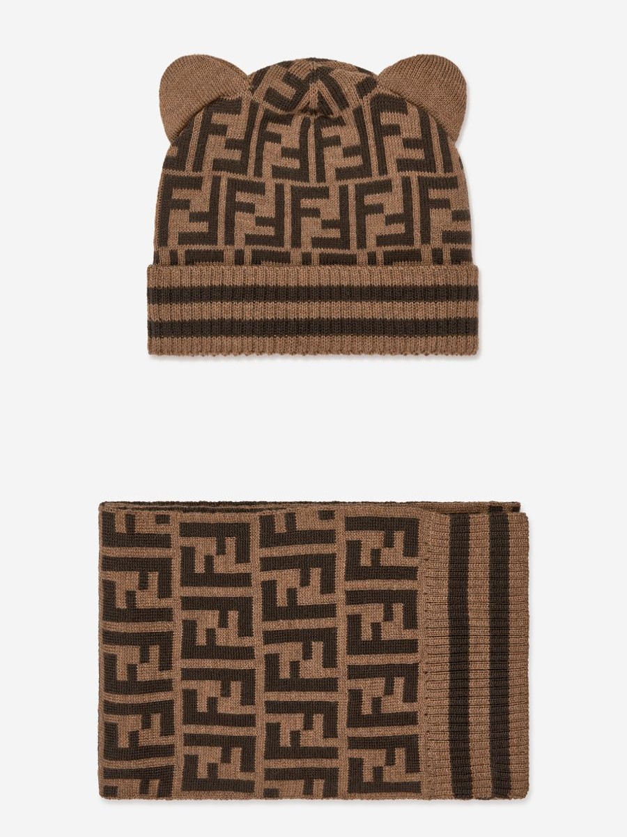 Baby Fendi Kids Accessories | Baby Logo Hat And Scarf Set In Brown