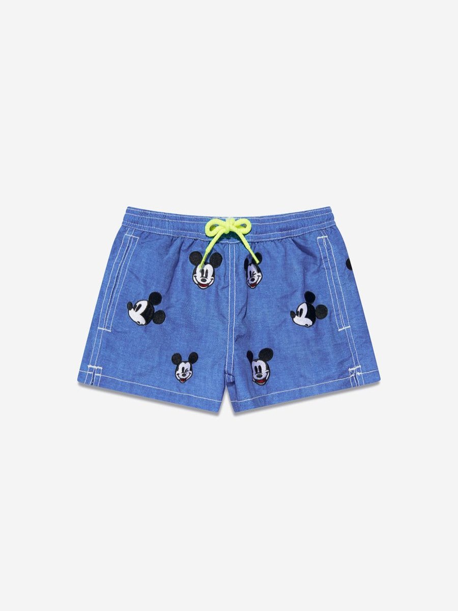 Boys MC2 Saint Barth Swimwear | Boys Embroidered Mickey Swim Shorts In Blue