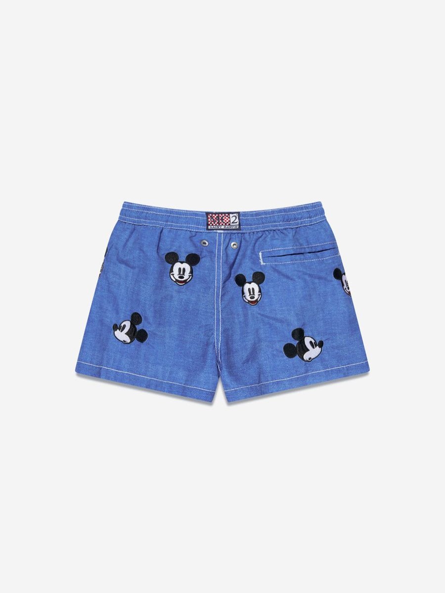 Boys MC2 Saint Barth Swimwear | Boys Embroidered Mickey Swim Shorts In Blue