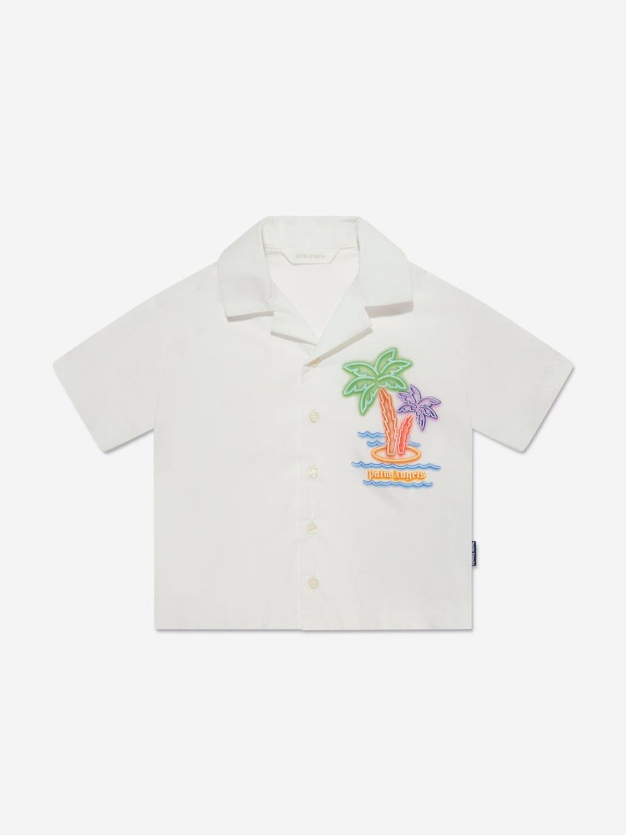 Boys Palm Angels Shirts | Boys Neon Palms Short Sleeve Shirt In White