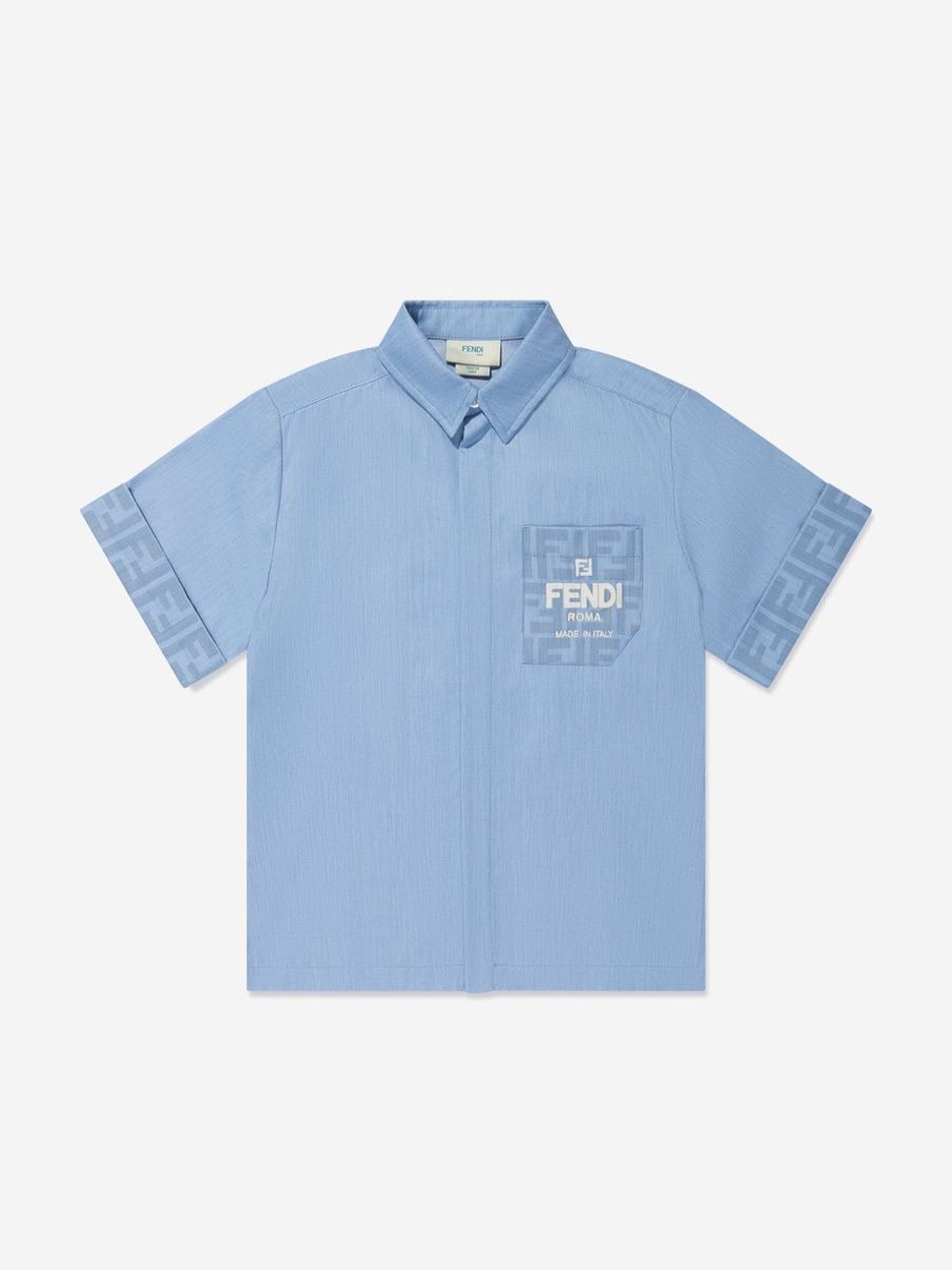 Boys Fendi Kids Shirts | Boys Chambray Ff Logo Shirt In Blue