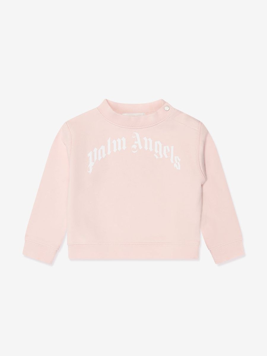 Baby Palm Angels Sweatshirts & Hoodies | Baby Girls Curved Logo Sweatshirt In Pink