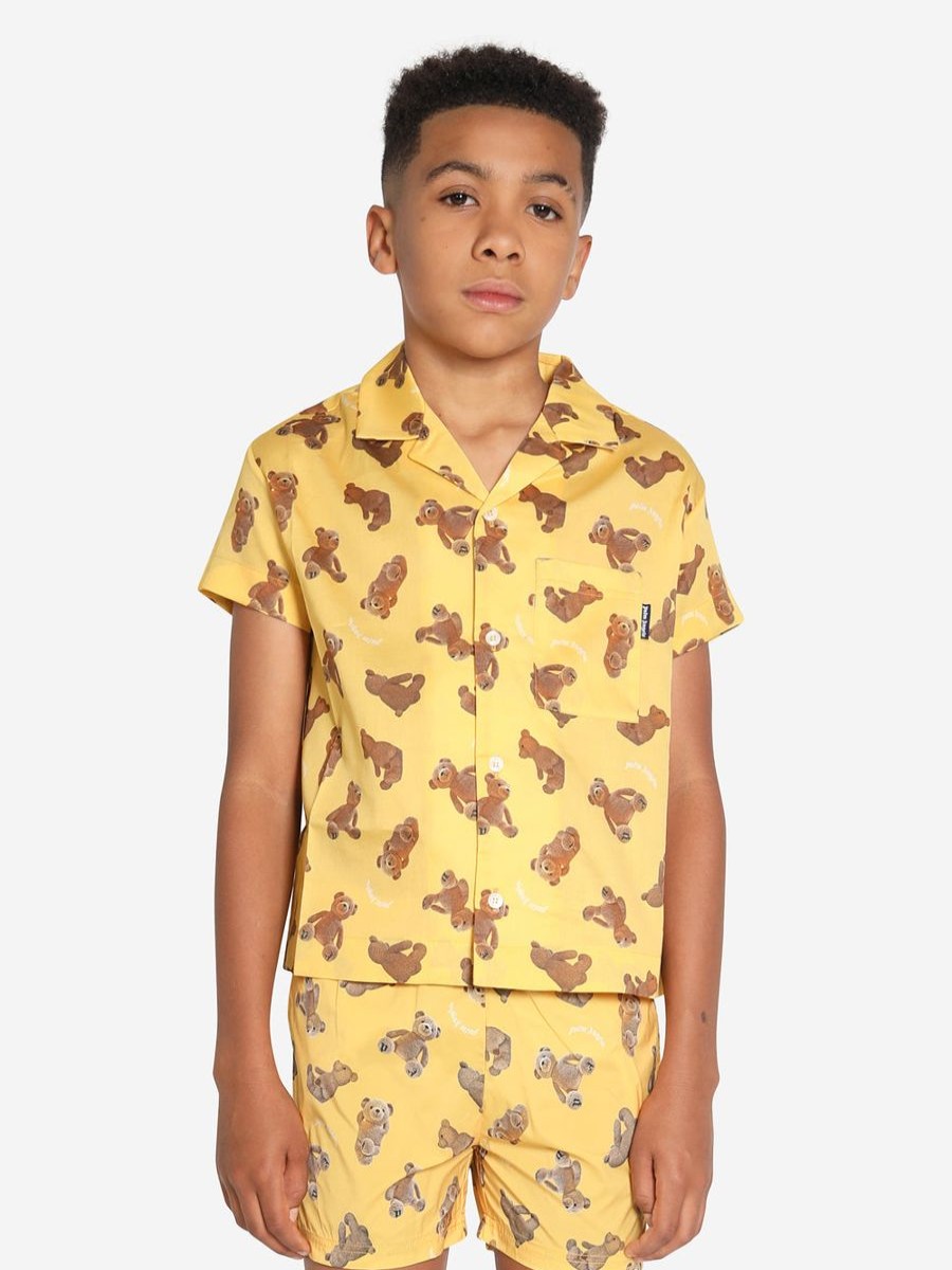 Boys Palm Angels Shirts | Boys Aop Pa Bears Bowling Shirt In Yellow