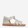 Baby Pom D'Api Shoes | Girls Leather Poppy Strap Sandals In Silver