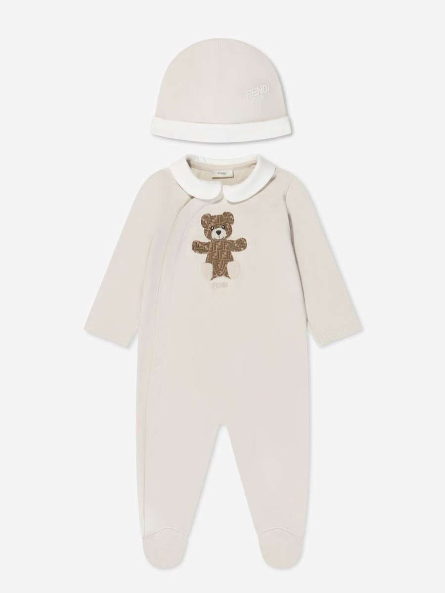 Baby Fendi Kids Outfits & Sets | Fendi Kids - Baby Bear Babygrow Gift Set (2 Piece) In Beige | Childsplay Clothing