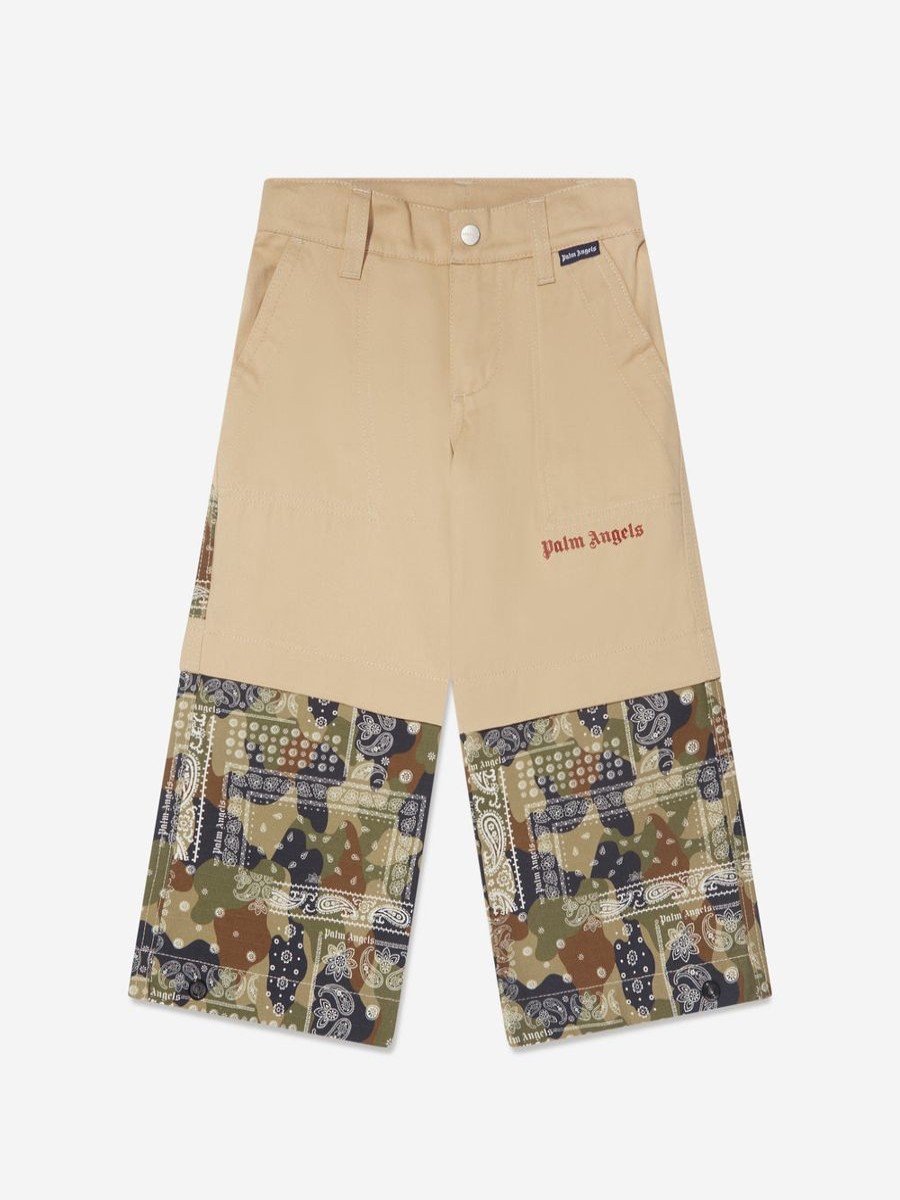 Boys Palm Angels Trousers | Boys Logo Camo Cargo Pants In Beige