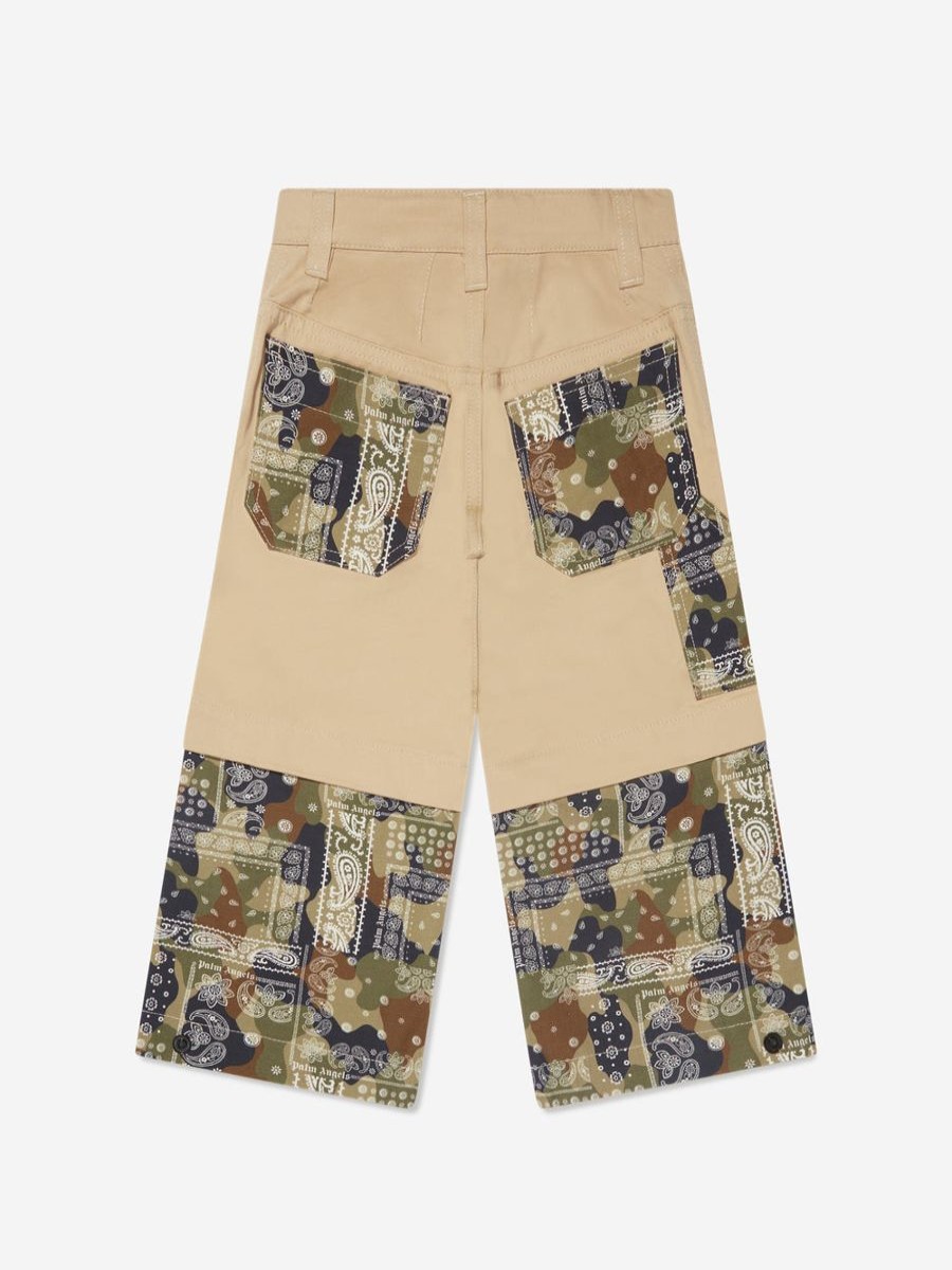 Boys Palm Angels Trousers | Boys Logo Camo Cargo Pants In Beige