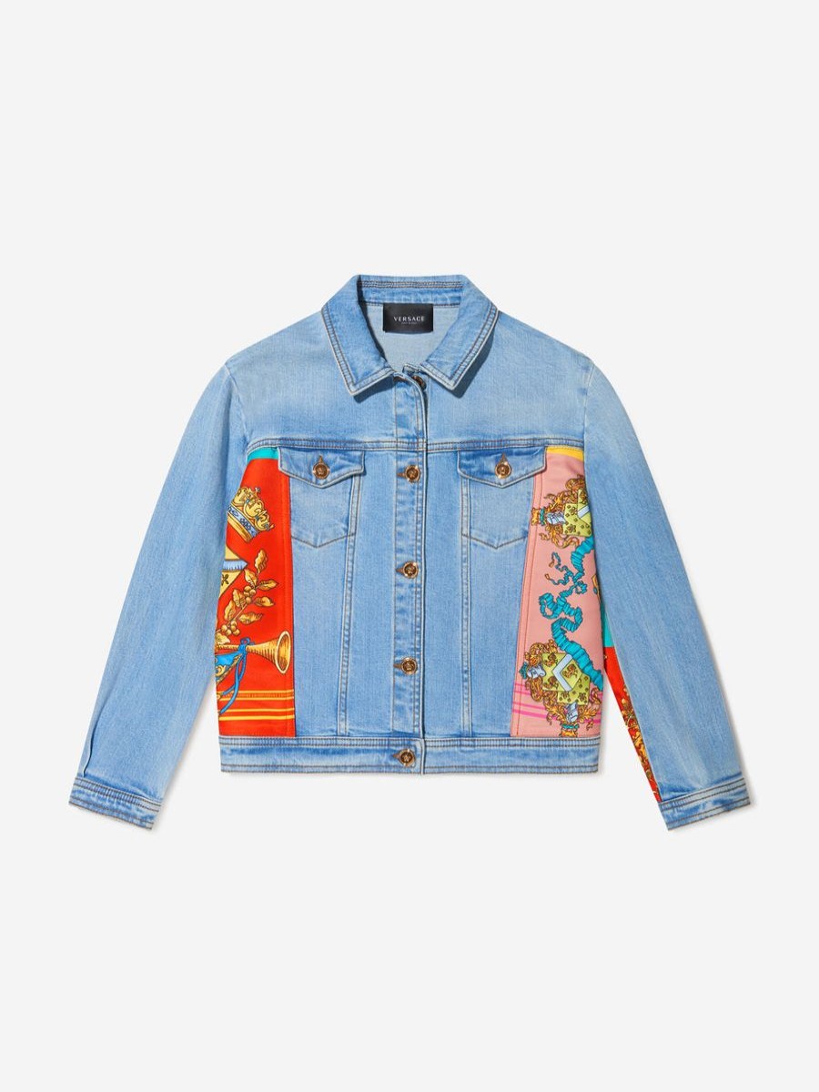 Girls Versace Coats & Jackets | Girls Cotton Royalty Print Denim Jacket