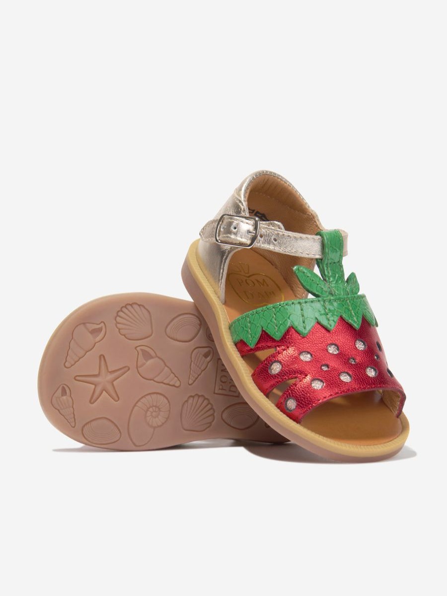 Baby Pom D'Api Shoes | Girls Leather Poppy Strawberry Sandals In Gold