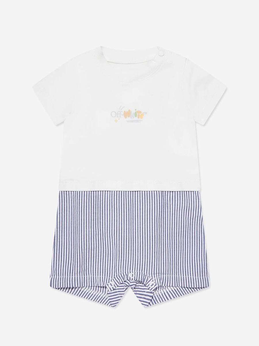 Boys Off-White Babygrows & Rompers | Baby Boys Funny Mix Romper In White